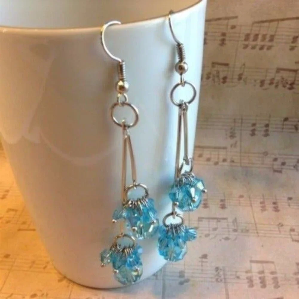 Handmade Blue Crystal Dangle Earrings